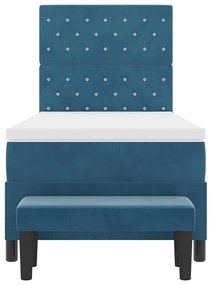 Cama Box com Colchão e Banco Azul Escuro 90x190 cm Veludo