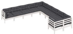 10 pcs conjunto lounge de jardim c/ almofadões pinho branco