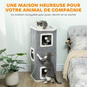 Torre para gatos de 4 níveis, árvore para gatos estável com bolas de brincar, plataforma superior com rebordo em pelúcia, 41 x 41 x 100 cm, cinzento