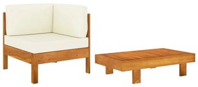 vidaXL 2 pcs conj. lounge de jardim c/ almofadões branco nata acácia