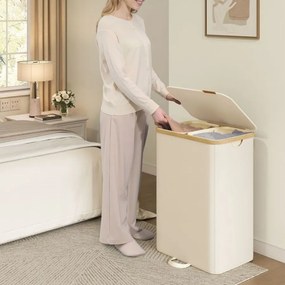 Cesto da roupa suja com tampa e saco removível 52 x 38,5 x 75 cm, 150 L, branco creme