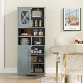 Armário multifuncional de casa de banho ou cozinha 60 x 30 x 145 cm com portas e 3 cubos e com estantes ajustáveis Cinzento