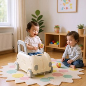 Andarilho de empurrar para crianças em forma de carro com corda de reboque, assento rebatível e rodas lisas 59 x 44 x 53 cm Branco