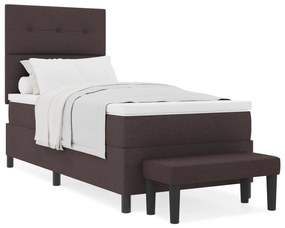 Cama Box Spring com Colchão &amp; Banco Marrom Escuro 90x200 cm Tecido