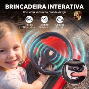Carro sem Pedais para Crianças 18-36 Meses com Licença Porsche, 2 Faróis, Buzina e Som de Arranque, 63x28,5x38 cm, Vermelho