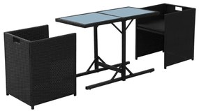 3 pcs conjunto bistrô com almofadões vime PE preto