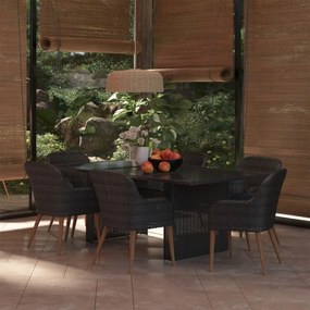 vidaXL 7 pcs conjunto de jantar para jardim vime PE preto