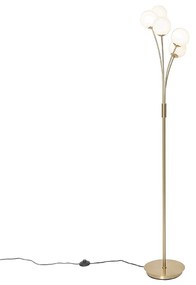 Candeeiro de pé moderno dourado com vidro opalino 5 luzes - Athens Moderno