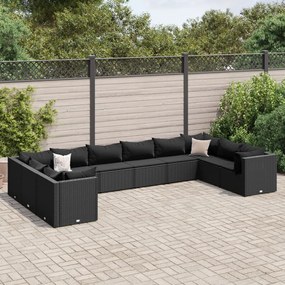 10 pcs conjunto lounge de jardim c/ almofadões vime PE preto