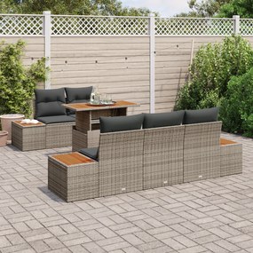 Conjunto de Jantar para Jardim de 6 Peças com Almofadas Cinza Poli Rat