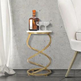 MESA DE APOIO EM MÁRMORE ESPIRAL Ø 27,5X47,5 CM DOURADO E BRANCO