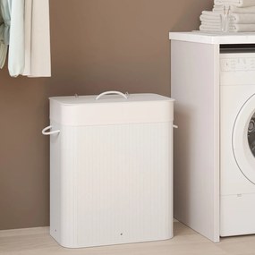 Cesto para roupa suja em bambu com 2 compartimentos de 52 x 63 x 32 cm branco