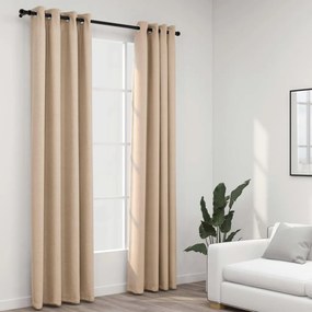 vidaXL Cortinas opacas aspeto linho c/ ilhós 2 pcs 140x225 cm bege