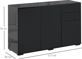 Aparador de Sala de Estar com 3 Portas 2 Gavetas e Prateleira Interior Ajustável Móvel Auxiliar de Armazenamento para Cozinha Dormitório Anti-Rolament