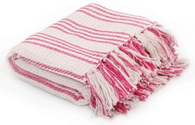 Manta em algodão às riscas 220x250 cm rosa e branco