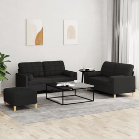 3201302 vidaXL 3 pcs conjunto de sofás com almofadas tecido preto