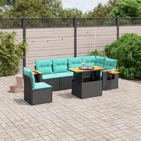 vidaXL 7 pcs conjunto de sofás p/ jardim c/ almofadões vime PE preto