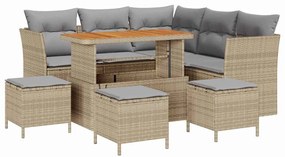 Conjunto de Sofás de Jardim vidaXL de 9 Peças com Almofadas Bege Ratta