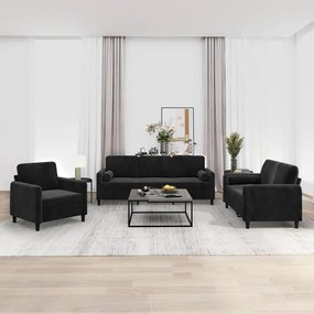 vidaXL 3 pcs conjunto sofás c/ almofadas/almofadões veludo preto