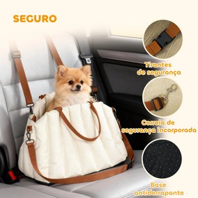 Assento de Carro para Cães Pequenos de até 5 kg com Cinto de Segurança e Capa Removível e Lavável 50x30x31 cm Creme