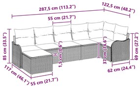 Conjunto de Sofá de Jardim 7 Peças com Almofadas Bege em Rattan Sintét