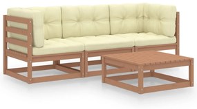 vidaXL 4 pcs conjunto lounge de jardim com almofadões pinho maciço