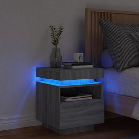 Mesa de cabeceira com luzes LED 40x39x48,5 cm cinzento-sonoma