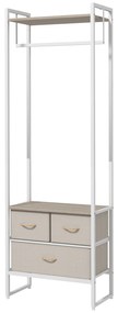 HOMCOM Suporte para Cabides com 3 Gavetas de Tecido Barra para Pendurar e Prateleira para Entrada Quarto 58,5x30x178 cm Natural