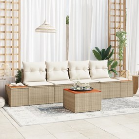 Conjunto de Sofá de Jardim vidaXL de 5 Peças com Almofadas Bege Rattan Sintético Acácia