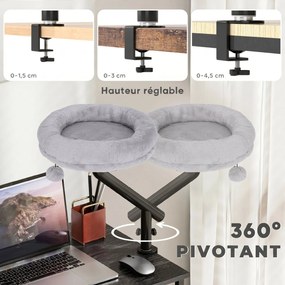 Cama de secretária para gatos com rotação de 360° e altura ajustável, cama para gatos lavável com bola de brincar, 35 x 35 x 48 cm, cinzento