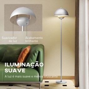 Candeeiro de Pé Moderno com Ecrã em Forma de Taça Refletora de Luz Interruptor de Pé Suporte E27 sem Lâmpada Ø35x155 cm Prata