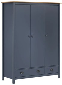 Roupeiro 3 portas Hill 127x50x170cm pinho maciço cinzento