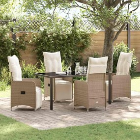 vidaXL Conjunto de Jantar de Jardim de 5 Peças com Almofadas Bege em Rattan Sintético