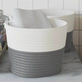 vidaXL Cestos de arrumação 2 pcs Ø24x18 cm algodão cinzento e branco