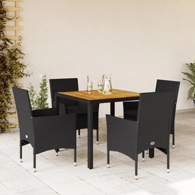 vidaXL 5 pcs conjunto jantar jardim c/ almofadões vime PE/acácia preto