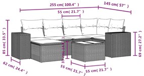 7 pcs conjunto de sofás jardim c/ almofadões vime PE castanho