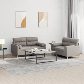3201591 vidaXL 2 pcs conjunto de sofás com almofadas tecido cinza-acastanhado