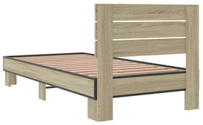 Estrutura de cama derivados de madeira e metal carvalho sonoma