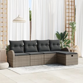 Conjunto de Sofás de Jardim de 5 Peças com Almofadas Cinzento Rattan S