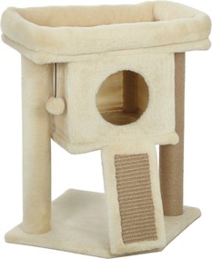 PawHut Arranhador com esteira de juta, plataforma de descanso, bolinha de brincar, casinha para gatos, Bege, 40 x 40 x 57 cm | Aosom Portugal