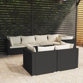 vidaXL 7 pcs conjunto lounge de jardim c/ almofadões vime PE preto
