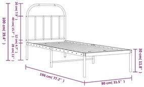 Estrutura de cama com cabeceira 75x190 cm metal preto