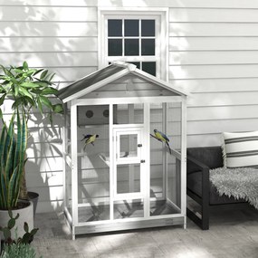 Gaiola grande para pássaros 112 x 68 x 154 cm, para interior e exterior, com 4 poleiros e tabuleiro de areia deslizante, cinzenta