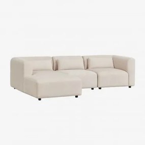 Sofá Modular Chaise Longue Esquerdo De 3 Peças Fogler Linho Veludo Bege Linho - Sklum