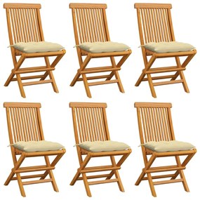 Cadeiras de jardim c/ almofadões branco nata 6 pcs teca maciça