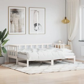 Sofá-cama com gavetão 90x190 cm madeira de pinho maciça branco