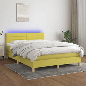 vidaXL Cama box spring c/ colchão e LED 140x200 cm tecido verde