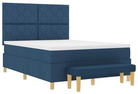 Cama Box Spring com Colchão &amp; Banco Azul 140x190 cm Tecido