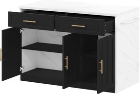Ilha de cozinha com balcão de bar, com 2 gavetas e 3 portas, puxadores metálicos, suporte para toalhas, 120x60x91 cm, Preto| AOSOM Portugal