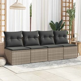 4 pcs conjunto sofás jardim almofadões vime PE/acácia cinzento